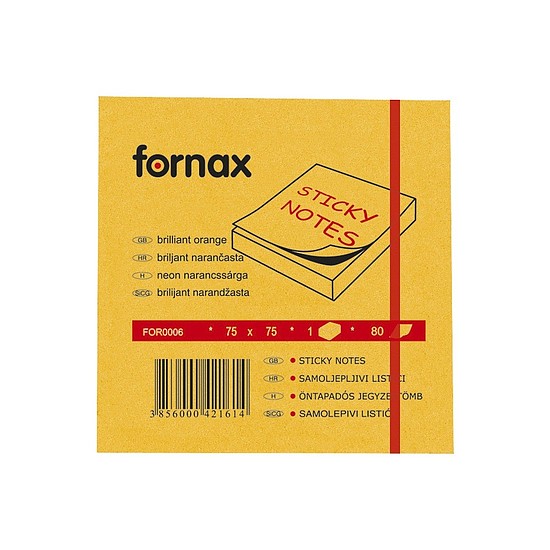 Fornax öntapadós jegyzettömb 75x75mm 80 lap neon narancs