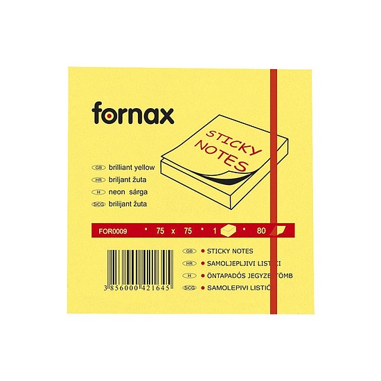 Fornax öntapadós jegyzettömb 75x75mm 80 lap neon sárga