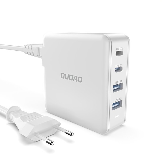 GaN 100W 2 x USB-C / 2 x USB gyorstöltő Dudao A100EU - fehér