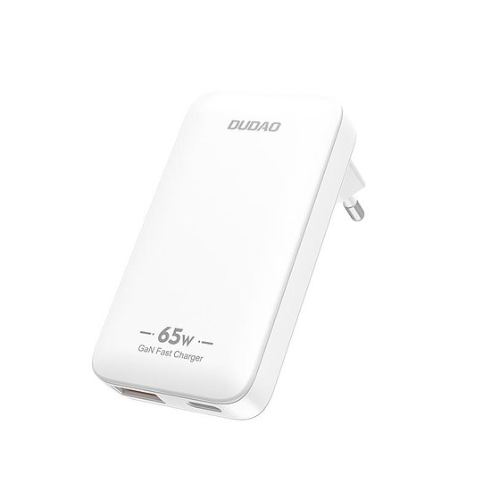 GaN Dudao A65Q 65W USB-A / USB-C PD Ultravékony Utazó Fali Töltő EU / US - Fehér