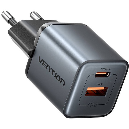 GaN Vention USB-C + USB-A 30W-os töltő szürke (FEWH0-EU)