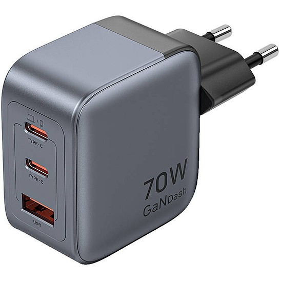 GaN Vention USB-C+C+A 70W töltő szürke (FEXH0-EU)