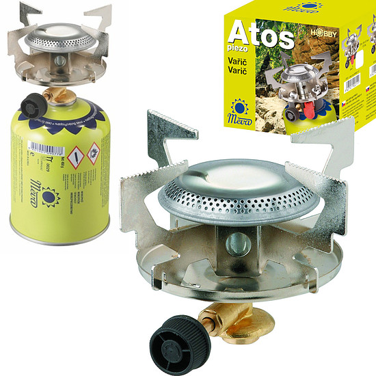Gáztűzhely gázpatronokhoz, 7/16"-os menettel, ATOS 1,8 kW