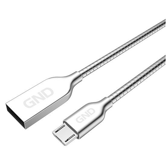 GND microUSB/USB-A kábel, 1 méter, acélspirál borítás ezüst szín (GNDMICUSB100MM23)