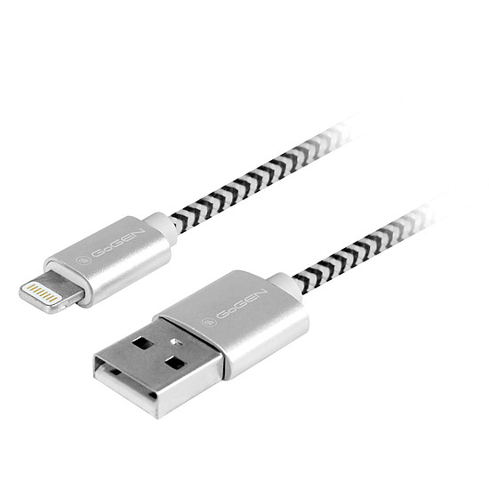 GoGEN Lightning USB kábel 1m, textil borítás, ezüstös szín (GOGLIGHTN100MM24)