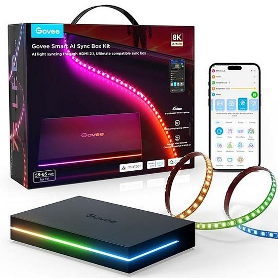 Govee AI szinkronizáló doboz 2 55-65 hüvelykes képernyőkhöz Max 8K 240HZ Matter APP + Wifi + Bluetooth vezérléssel