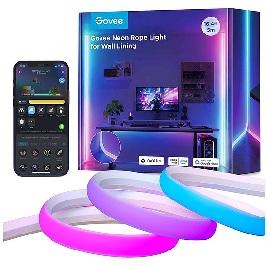 Govee falra szerelhető szalagfény (5 m) lágy szilikonos gumi bevonattal Fehér Hang + Wifi + Bluetooth vezérléssel