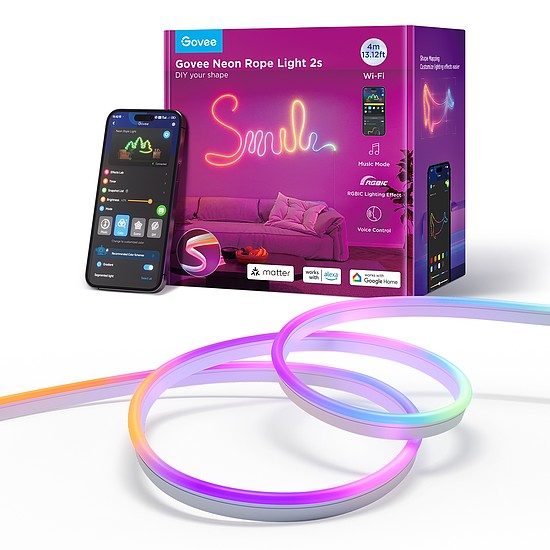 Govee Neon szalagfény 2 szilikon védőburkolattal (4 m) Fehér Hang + Wifi + Bluetooth vezérlésel