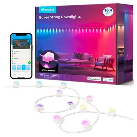 Govee RGBIC LED szalag 5 méter, 25 leddel, intelligens spotokkal, Govee String Downlights, Wi-Fi, Zene szinkronizálás,