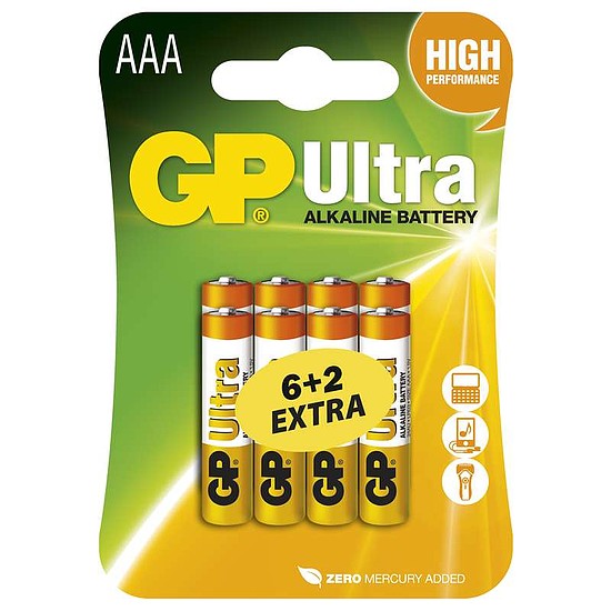 GP ultra mikro elem AAA 1,5V tartós 6+2db/bliszter LR3 24AU