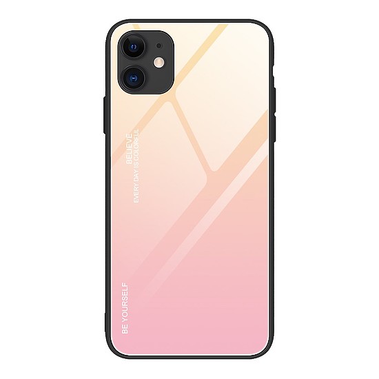 Gradiens üveg tartós borító edzett üveg hátlappal iPhone 12 mini rózsaszín