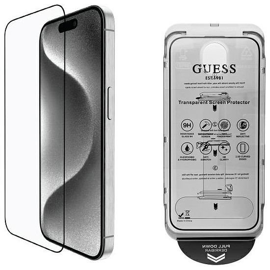 Guess 2.5D edzett üveg iPhone 16 Pro Max készülékhez, átlátszó
