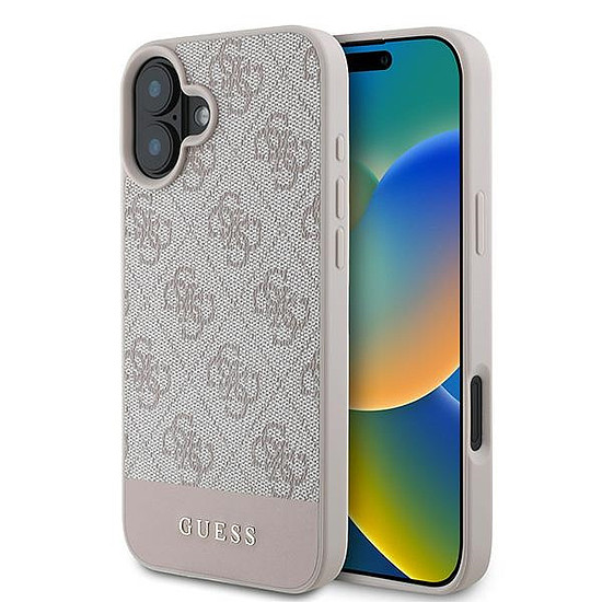 Guess 4G alsó csíkos tok iPhone 16 Plus 6.7"-hez - rózsaszín