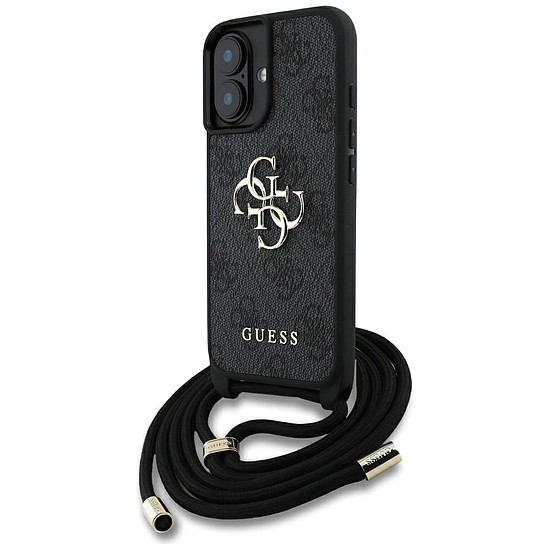 Guess 4G Big Logo Cord Stap keresztpántos iPhone 16 Plus tok, fekete