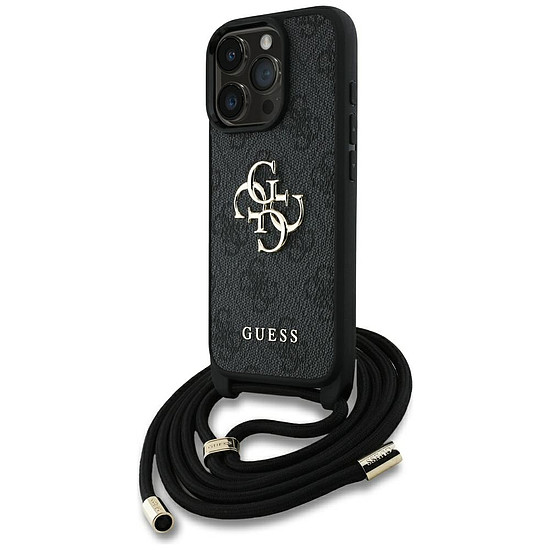 Guess 4G Big Logo Cord Stap keresztpántos iPhone 16 Pro Max tok, fekete