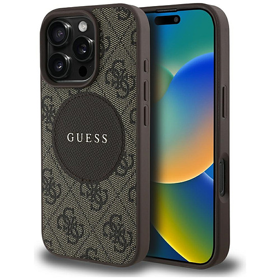 Guess 4G Circle Classic Logo MagSafe tok iPhone 16 Pro Maxhoz - barna