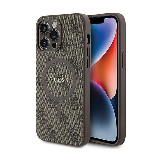 Guess 4G Collection bőr fém logó MagSafe - iPhone 15 Pro Max tok barna (GUHMP15XG4GFRW)