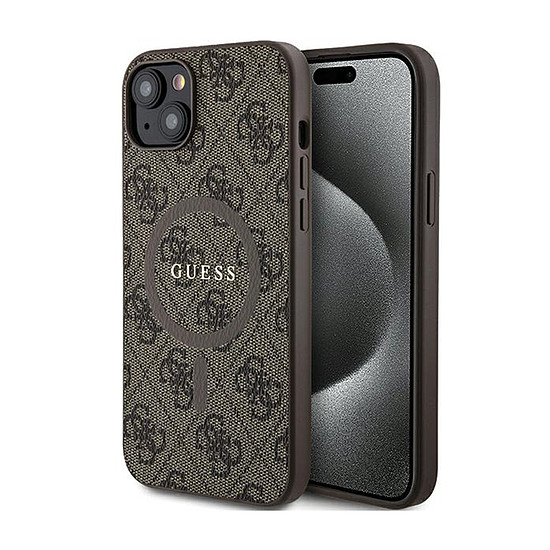 Guess 4G Collection bőr fém logó MagSafe - iPhone tok 15/14/13 barna (GUHMP15SG4GFRW)