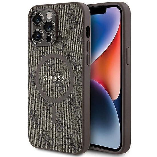 Guess 4G Collection bőr fém logós MagSafe tok iPhone 14 Pro Max telefonhoz - barna