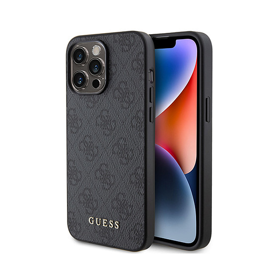 Guess 4G fém arany logó - tok iPhone 15 Pro Max készülékhez szürke (GUHCP15XG4GFGR)