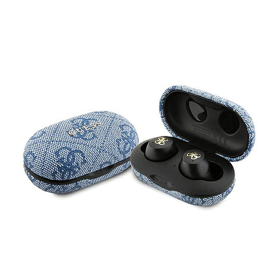 Guess 4G fém logó - TWS ENC Bluetooth fejhallgató + töltőtok kék (GUTWSP4EGB)