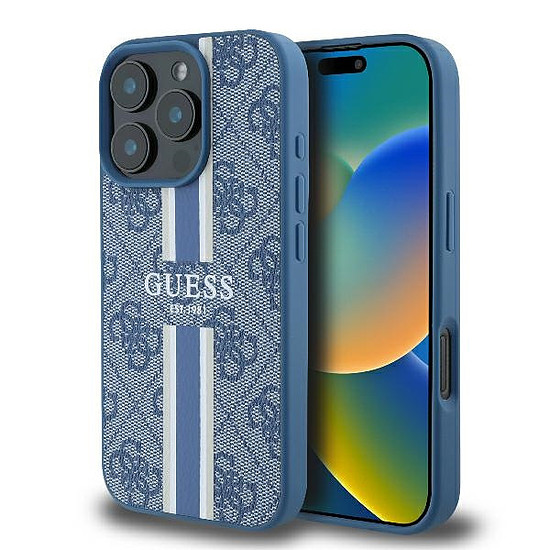 Guess 4G nyomtatott csíkos MagSafe tok iPhone 16 Próhoz - kék