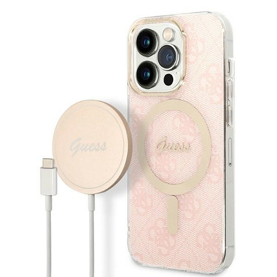 Guess 4G Print MagSafe tok + töltő szett iPhone 14 Pro Max 6.7"-hez - rózsaszín
