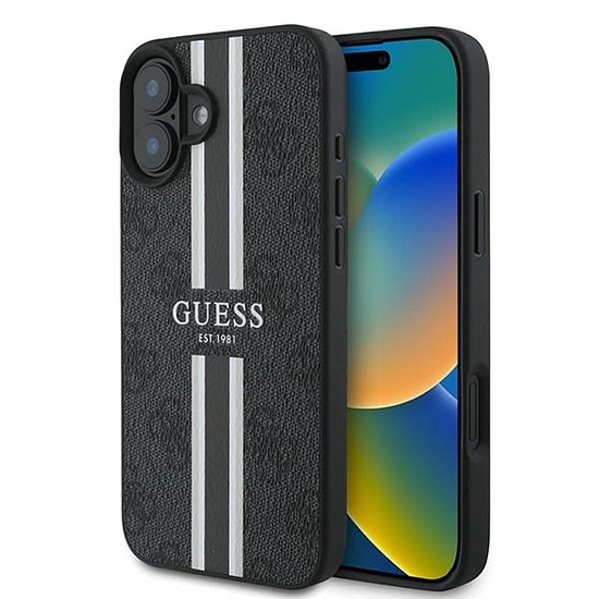 Guess 4G Printed Stripes MagSafe - iPhone 16 Plus tok fekete (GUHMP16MP4RPSK)