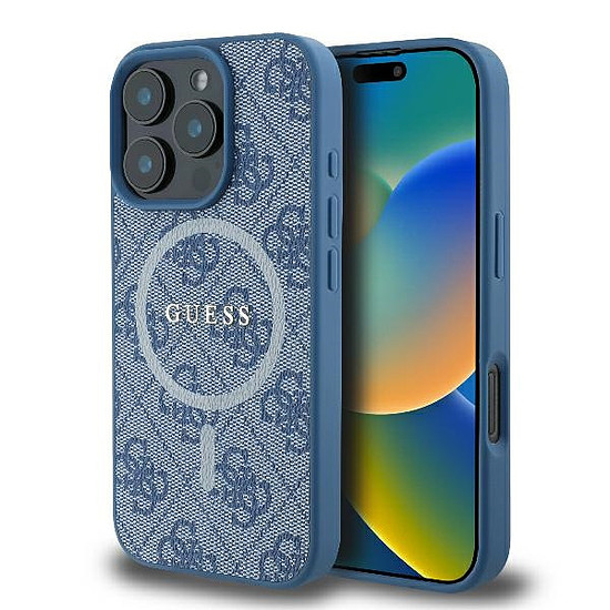 Guess 4G Ring Classic Logo MagSafe iPhone 16 Pro tok - kék
