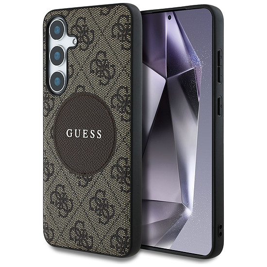 Guess 4G Round Patch Classic Logo MagSafe tok Samsung Galaxy S25 készülékhez, barna