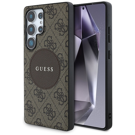 Guess 4G Round Patch Classic Logo MagSafe tok Samsung Galaxy S25 Ultra készülékhez, barna