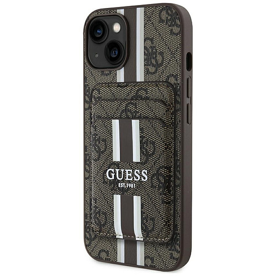 Guess 4G Stripes tok Magsafe pénztárcával iPhone 15-höz barna