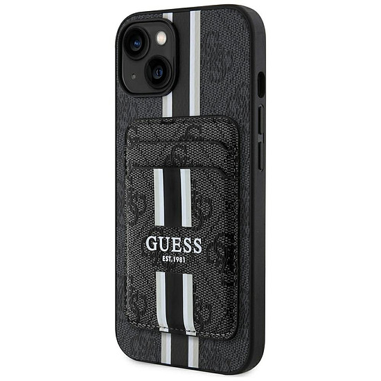 Guess 4G Stripes tok Magsafe pénztárcával iPhone 15-höz, fekete