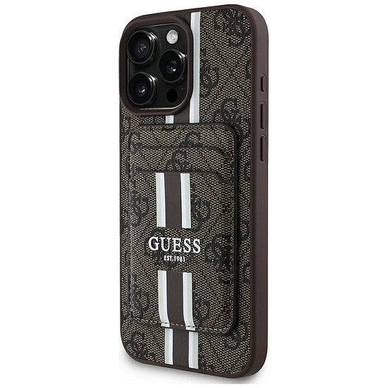 Guess 4G Stripes tok Magsafe pénztárcával iPhone 16 Pro Max-hoz barna