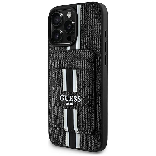 Guess 4G Stripes tok Magsafe pénztárcával iPhone 16 Pro Maxhoz, fekete