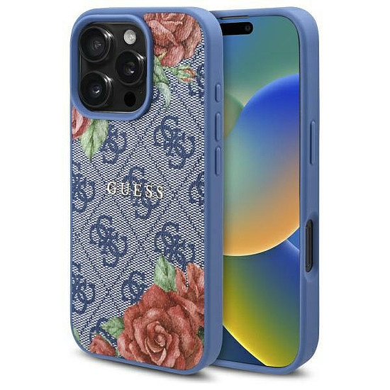 Guess 4G virágmintás MagSafe tok iPhone 16 Pro Maxhoz - kék