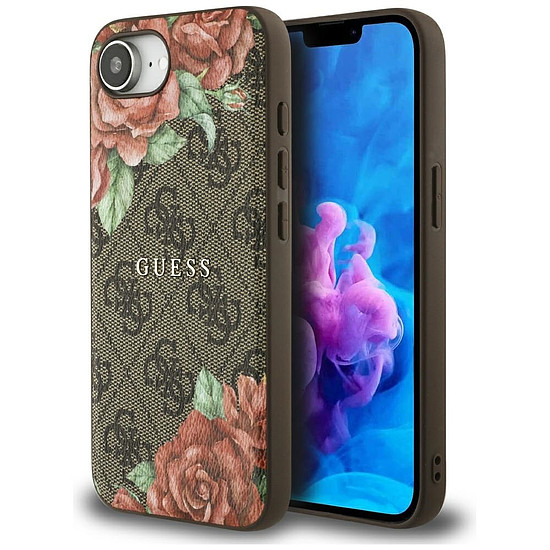 Guess 4G virágmintás MagSafe tok iPhone 16e-hez - barna