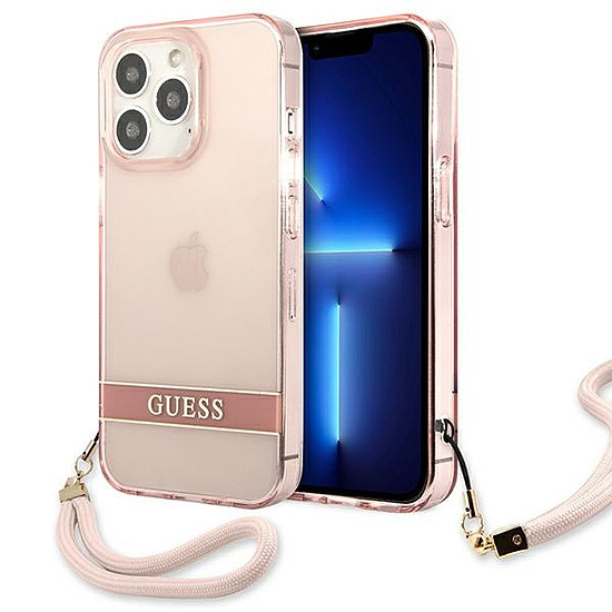 Guess áttetsző szíjas tok iPhone 13 Pro / 13 6.1"-hez - rózsaszín