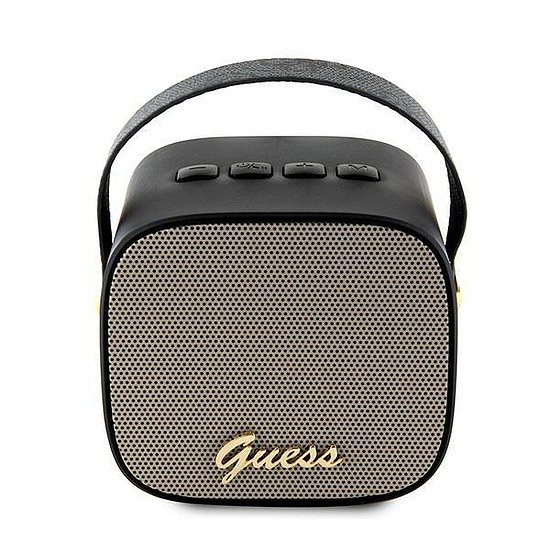 Guess Bluetooth hangszóró GUWSB2P4SMK hangszóró mini fekete/fekete 4G bőr Script logóval szíjjal