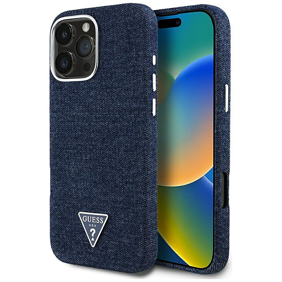 Guess Denim háromszög logós MagSafe iPhone 16 Pro Max tok - kék