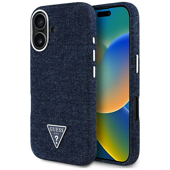 Guess Denim háromszög logós MagSafe iPhone 16 tok - kék