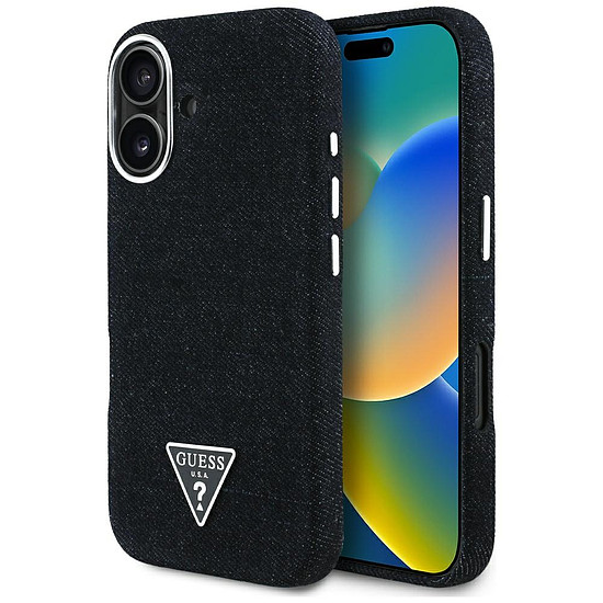 Guess Denim háromszög logós MagSafe tok iPhone 16-hoz - fekete