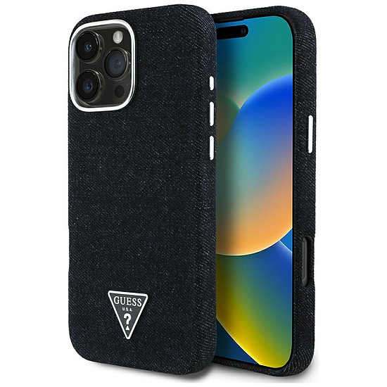Guess Denim háromszög logós MagSafe tok iPhone 16 Próhoz - fekete