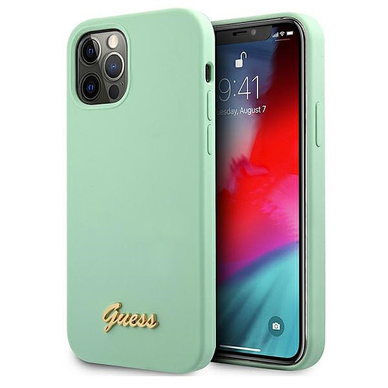 Guess fém logós tok iPhone 12 Pro Max 6.7"-hez, zöld