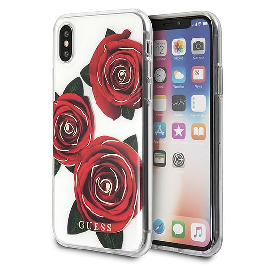 Guess Flower Desire Piros Rózsa iPhone X Tok - Átlátszó