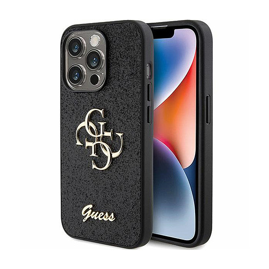 Guess Glitter Script Big 4G - tok iPhone 15 Pro Max készülékhez fekete (GUHCP15XHG4SGK)