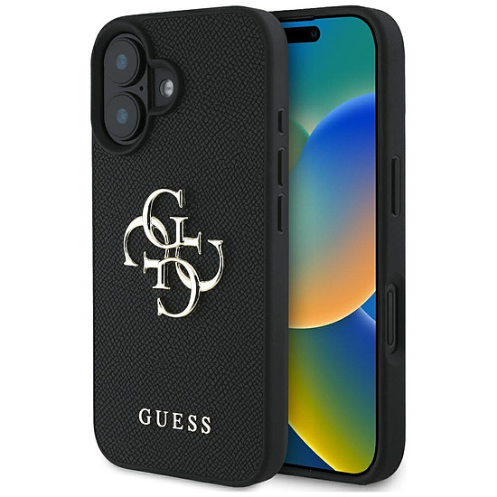 Guess Grained Big 4G Logo Small Classic logós tok iPhone 16-hoz - fekete