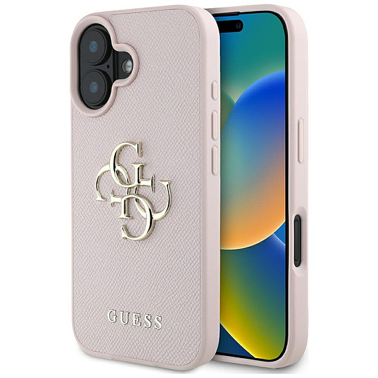 Guess Grained Big 4G Logo Small Classic logós tok iPhone 16-hoz - rózsaszín