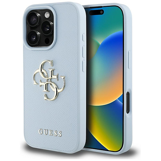 Guess Grained Big 4G Logo Small Classic logós tok iPhone 16 Pro Max-hoz - kék