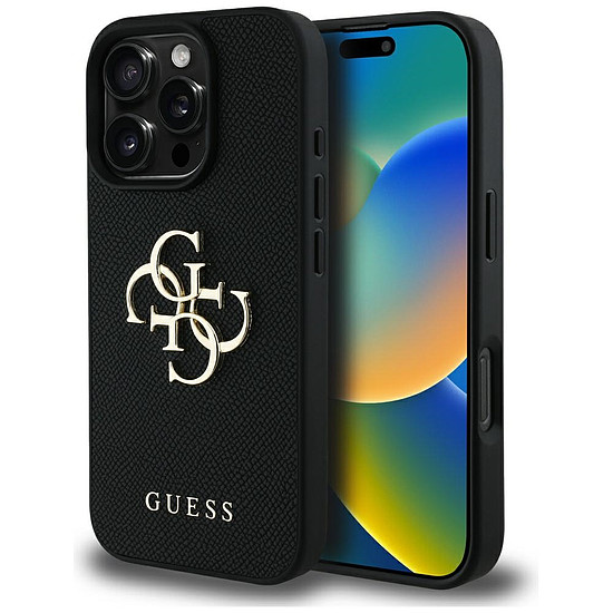 Guess Grained Big 4G Logo Small Classic logós tok iPhone 16 Pro Maxhoz, fekete